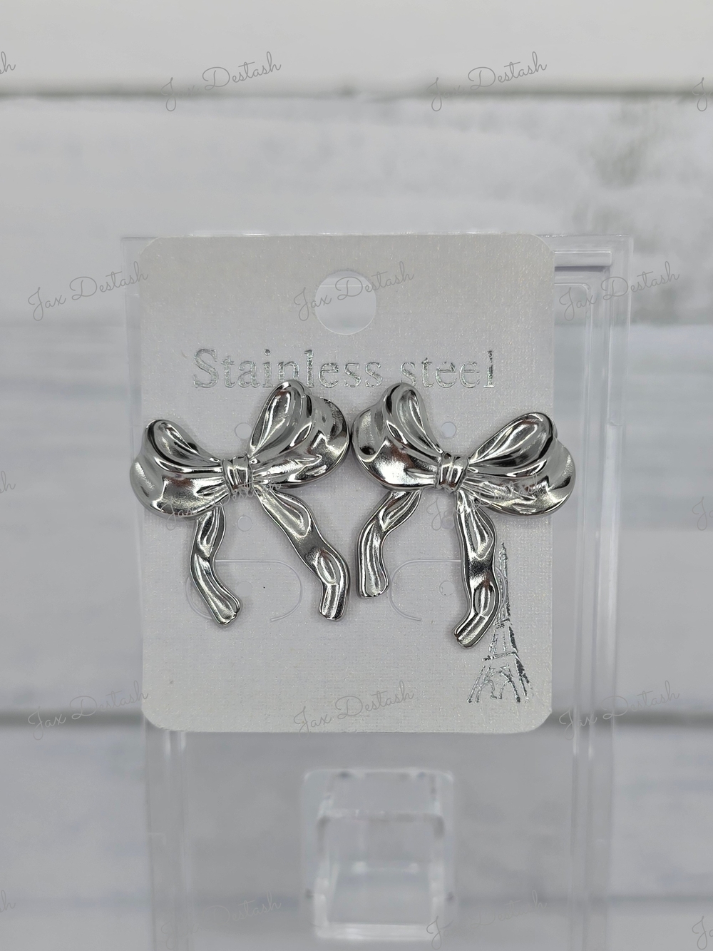 Stainless Steel Silver Bow Stud Earrings ER1137